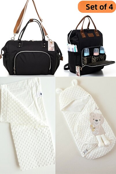 sahra bebek طقم ولادة مكون من 4 قطع - 100% قطن للعناية بالطفل وبطانية طويلة ق...