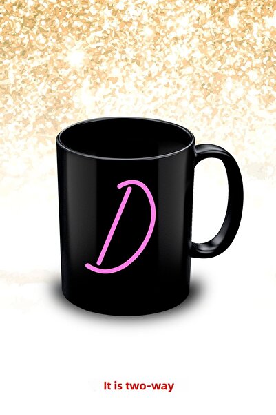 yhfoto كوب أسود بحرف D - كوب أسود بحرف D - كوب