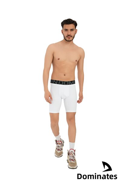 DOMİN SPOR Λευκό ανδρικό κολάν ποδοσφαίρου - κοντό πάνω από το γόνατο και κάτω από το σορτς Dmn32548