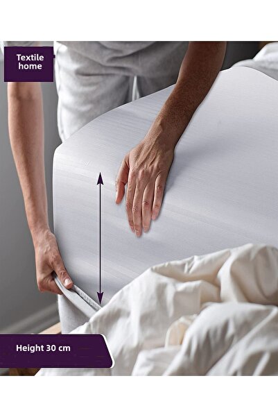 Tekstil Home Luxury Hotel Type White Striped Cotton Satin Elastic Fitted Bed Sheet Set for Single or Double