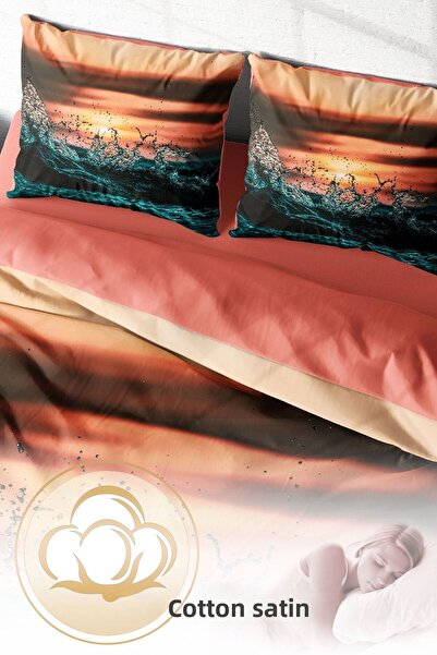 PerlaSera 3D Custom Design - Double Duvet Cover Set, Tightly Woven Cotton Satin, Sea