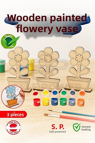 Self Power 3Pcs Wooden Decorated Perfect for DIY Painting Crafts Spring and P...