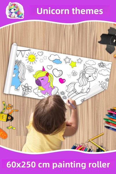 melolisa لفة رسم عملاقة بتصميم وحيد القرن، ورق نشاط تعليمي مقاس 60 × 250 سم ل...