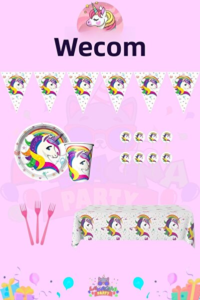 LASAGNA STORE Set mini petrecere de aniversare Unicorn pentru 24 de persoane