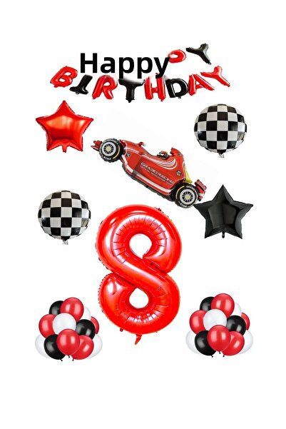 BAL10 DÜNYASI مجموعة بالونات من رقائق اللاتكس تحت عنوان السباق باللون الأحمر ...