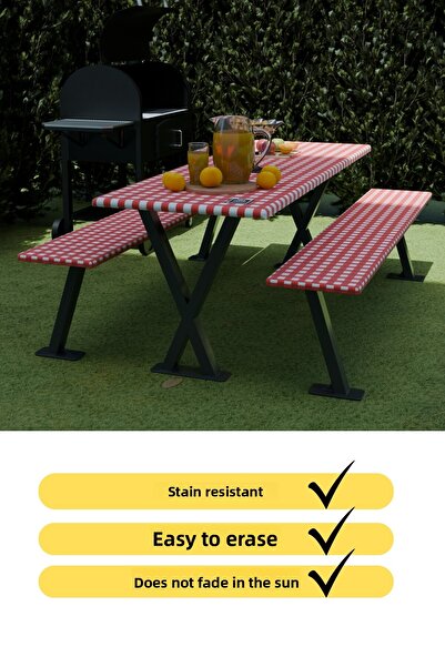 mba decor metal bending art Elastic Red and White Gingham Tablecloth |   Stain-Proof Waterproof Picnic Garden Cover Summer