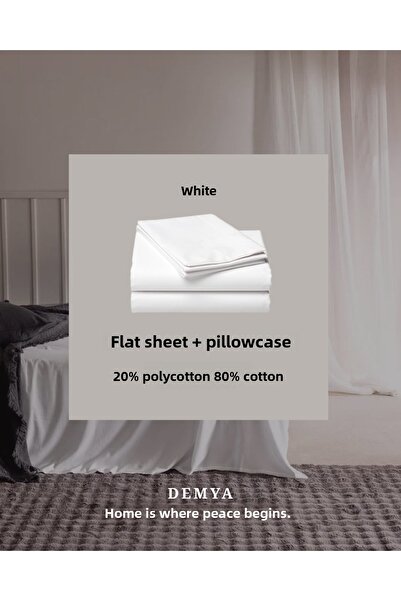 Demya Home Cearşaf plat dublu + faţă de pernă cu țesătură din bumbac natural ...