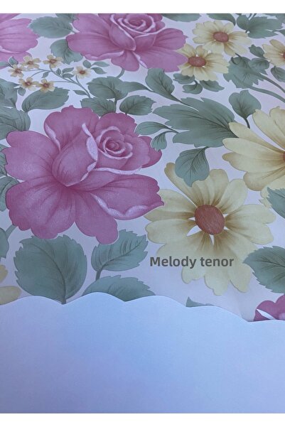 MİRELLA Dekorama Thick Fiber Lined Rose Pattern Easy Wipe Pvc Round Oilcloth Tablecloth