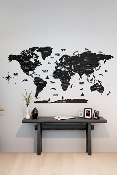 Colorfull Worlds 3D Wooden English World Map - 150X80Cm - Home Office Gift Wall Decoration