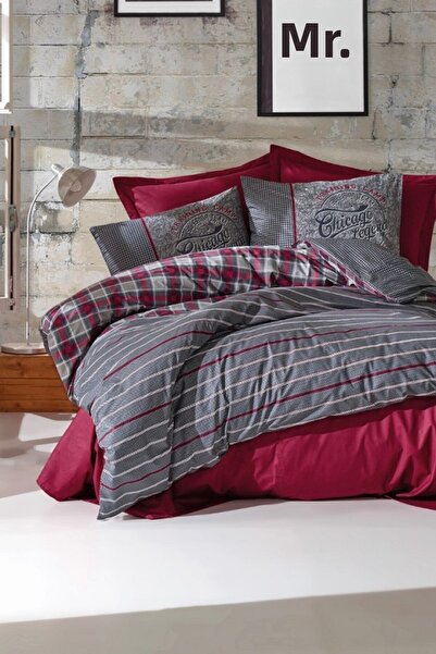 Cotton Box جوناس - طقم غطاء لحاف مزدوج ذو لون أحمر كلاريت