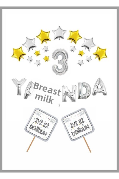 Doğumgünü Marketim Σετ γιορτής γενεθλίων SILVER Concept για την ετήσια γιορτή...