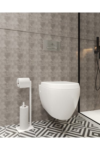 AJU Toilet Roll Holder White Backup Special Design Heavy Cast Iron Anti-Tip Bathroom Toilet No Installation Required