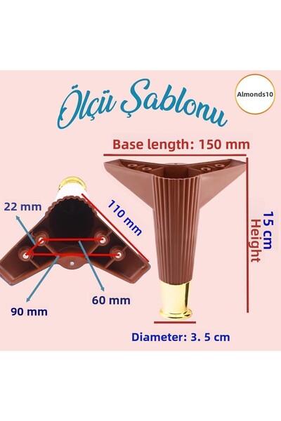 Badem10 Elista 15 Cm Nuc Aur Aur 4 Bucăți Mobilier Fotoliu Picior Masă de cafea Unitate TV Picioare Riser