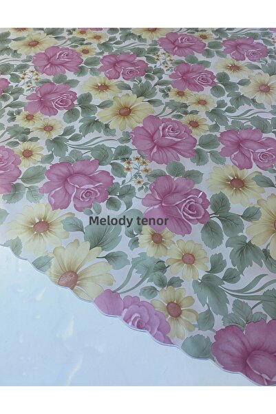 MİRELLA Dekorama Thick Fiber Lined Rose Pattern Easy Wipe Pvc Round Oilcloth Tablecloth