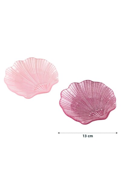 LC Waikiki Set of 2 Glass Snack Bowls with Pink Seashell Figures - 13 cm