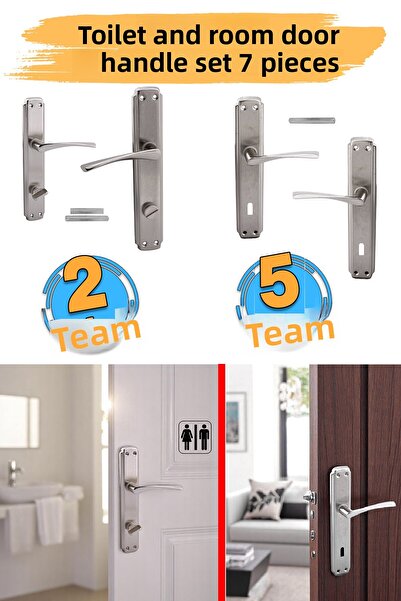 Badem10 Room Door Handle (5 Sets) + Wc Bathroom Door Handle (2 Sets) Toilet Door Handle Set Suitable for Right and Left