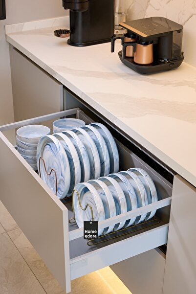 Edora Home Arany 6 rekeszes serpenyő, tányér és edényfedél rendszerező állvány, fiókos rendszerező - fém rozsdamentes