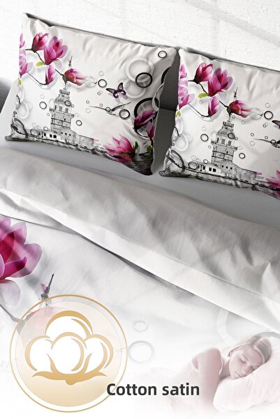 PerlaSera Τρισδιάστατο Προσαρμοσμένο Σχέδιο - Σετ Παπλωματοθήκη από Βαμβακερό Σατέν Διπλό, Κωνσταντινούπολη