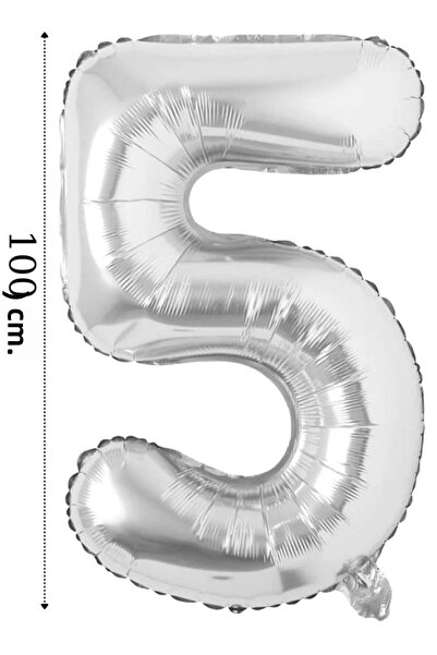 ikm balon Foil Helium Balloon Number 5 - 100 cm 40" Silver Color - Age 5 Balloon