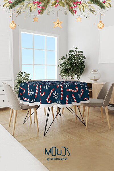 Moud's الأزرق عيد الميلاد قصب الحلوى منقوشة جولة مفرش المائدة من جلد الغزال الهم