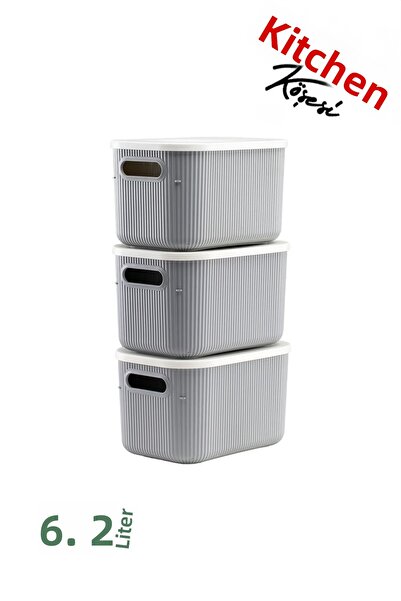 Mutfak Köşesi Terra 3 Pieces 6.2 Lt Organizer Box with Lid, Decorative Storage Box