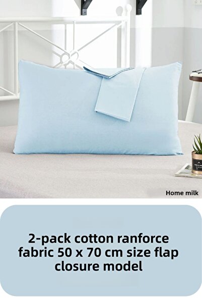 LATTE TEKSTİL Light Blue Ranforce Cotton Pillowcase - Model with Lid, Pack of 2 50x70 cm Size