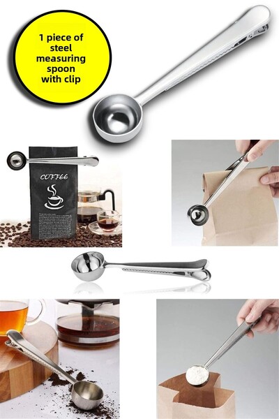 Open Home Concept Silver Colored Coffee Measuring Spoon with Latch - Multifunctional Stainless Steel