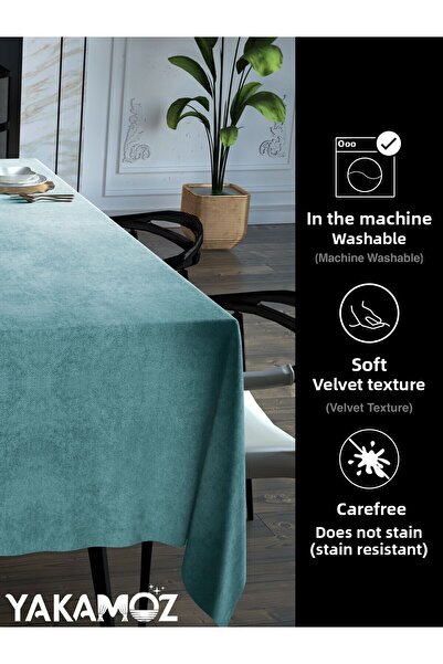 Yakamoz NIL GREEN VELVET TEXTURED TABLE COVER LEADLESS VELVET TOUCH SERIES