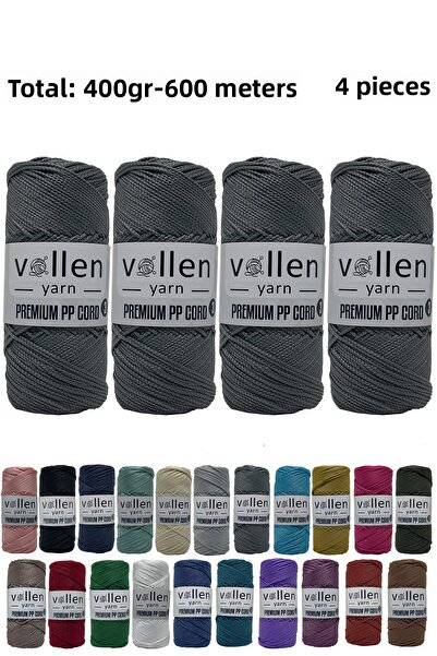 vollen yarn 600m Πολυεστερικό νήμα μακραμέ, νήμα Supla, νήμα τσάντας, νήμα βραχιολάκι, μακραμέ, γκρι 1,5mm-400gr