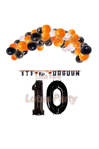 LOTUS PARTY 10 Year Old Basketball Themed Balloon Set - Orange, Black, White,...