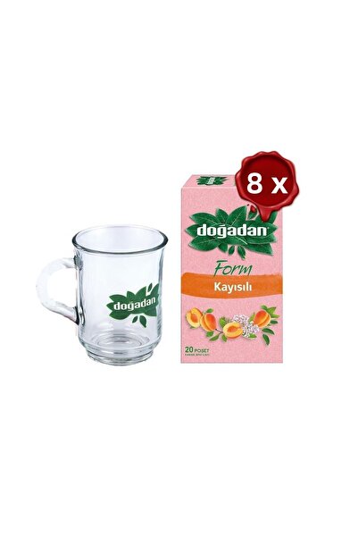 Doğadan شاي بالمشمش 20 × 8 وأكواب زجاجية هدية