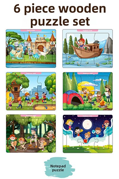 kutuTR بازل خشبي ملون مقاس 13×17 - تعليمي وتعليمي للأطفال، مجموعة مكونة من 6 قطع - 5