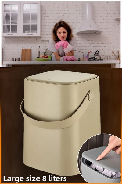 ALİNA HOME 8 Lt Kitchen and Bathroom Trash Can with Push Opening Mechanism - ...