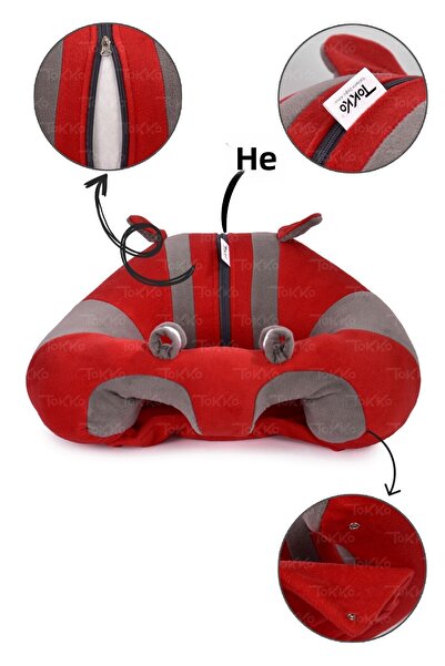 TOKKO Fiber Filling Baby Sitting Cushion - Non-Tipping Red Gray Large Baby Seat