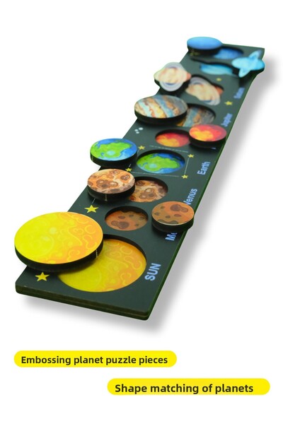 Eavrasya Wooden English Planets Small Puzzle Set - Solar System 9 Planets Montessori Educational Toy