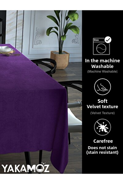 Yakamoz SWEET PURPLE VELVET TEXTURED TABLE COVER LEATHERLESS VELVET TOUCH SERIES
