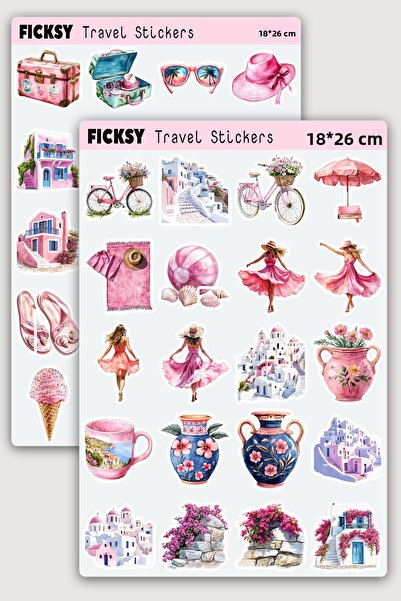 Ficksy مجموعة ملصقات جزيرة سانتوريني في البحر الأبيض المتوسط ​​- 40 قطعة من م...