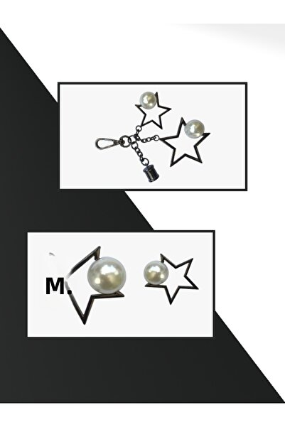 Aklar Malzeme Star Bag Ornament with Pearls Black Set of 4