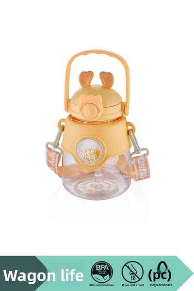 Vagonlife 1250ml Large Size - Decorated and Handled Polycarbonate Water Bottle with Silicone Straw