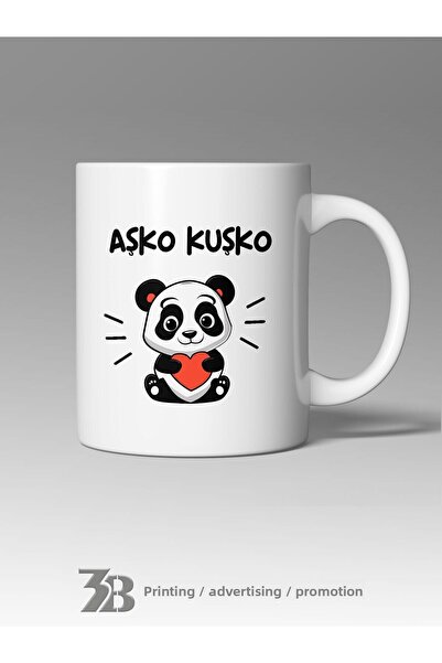 3B BASKI REKLAM PROMOSYON Panda Patterned Cute Porcelan Mug - Glass 3BPanda004