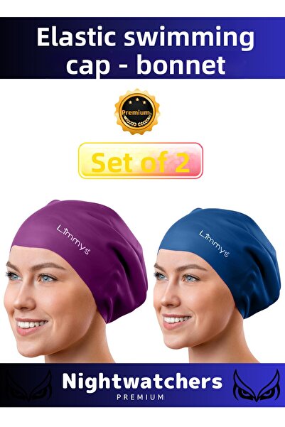 Nightwatchers Set de 2 șepci de înot elastice de lux, rezistente la apă, rezi...