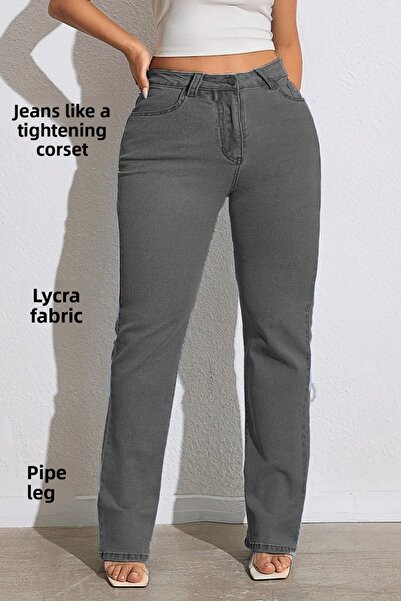 CEDY DENIM - Women's Big Me Tube Leg High Waist Regular Fit Lycra Trousers C626-Grey