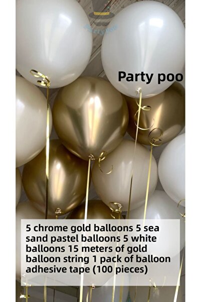 PartyPoo Bride to Be 5 Chrome Gold 5 Sea Sand 5 White Balloon Set – Bachelore...