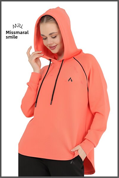 missmaral Women's Tracksuit Top Orange Scuba Hooded Raglan Sleeve Active Sports Sweatshirt