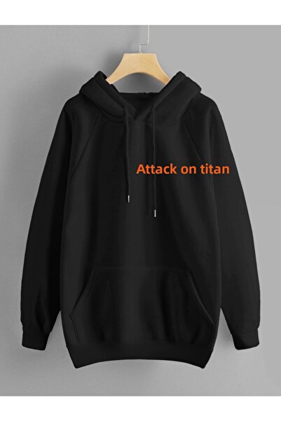 DEEPSENCE Μαύρο φούτερ με κουκούλα Attack On Titan με στάμπα στην πλάτη Oversize