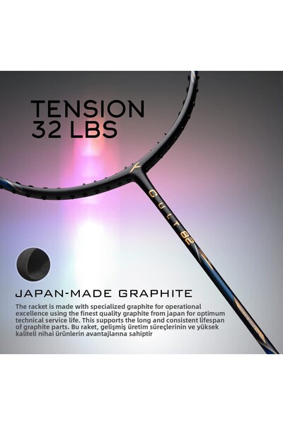 Hundred مضرب تنس الريشة Cult 82 المصنوع من ألياف الكربون بدون أوتار | أسود | 82 جرام | أقصى شد 32 رطل | غطاء كامل