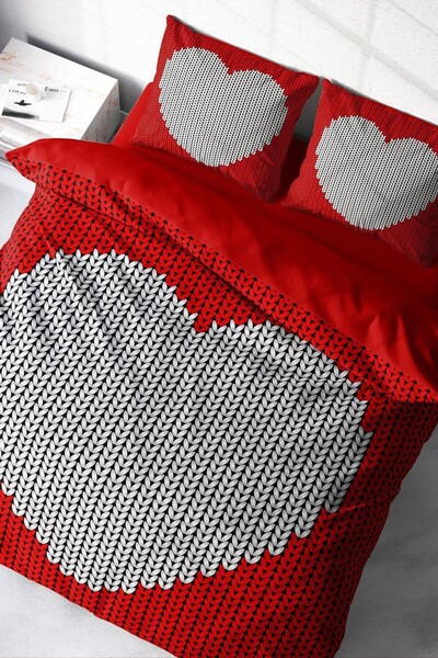 MonoHome Σετ Παπλωματοθήκη 3D Διπλό Πλεκτό Καρδιά