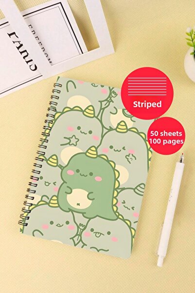 Anime Marketi Sweet Dinosaur Design A5 Spiral Bound School Notebook 50 Sheets 100 Pages - Ruled