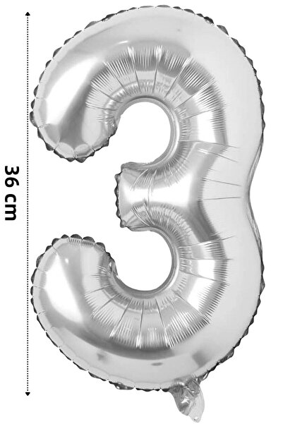 Onay Store Foil Balloon Number 3 Helium Balloon 36 Cm Silver Color - Birthday Party Set Supplies -3 Age Balloon