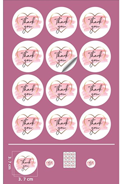 EcoNest Thank You Pink (a Quality) Sticker Art Round Cut (3,7X3,7Cm) 108 Pieces
